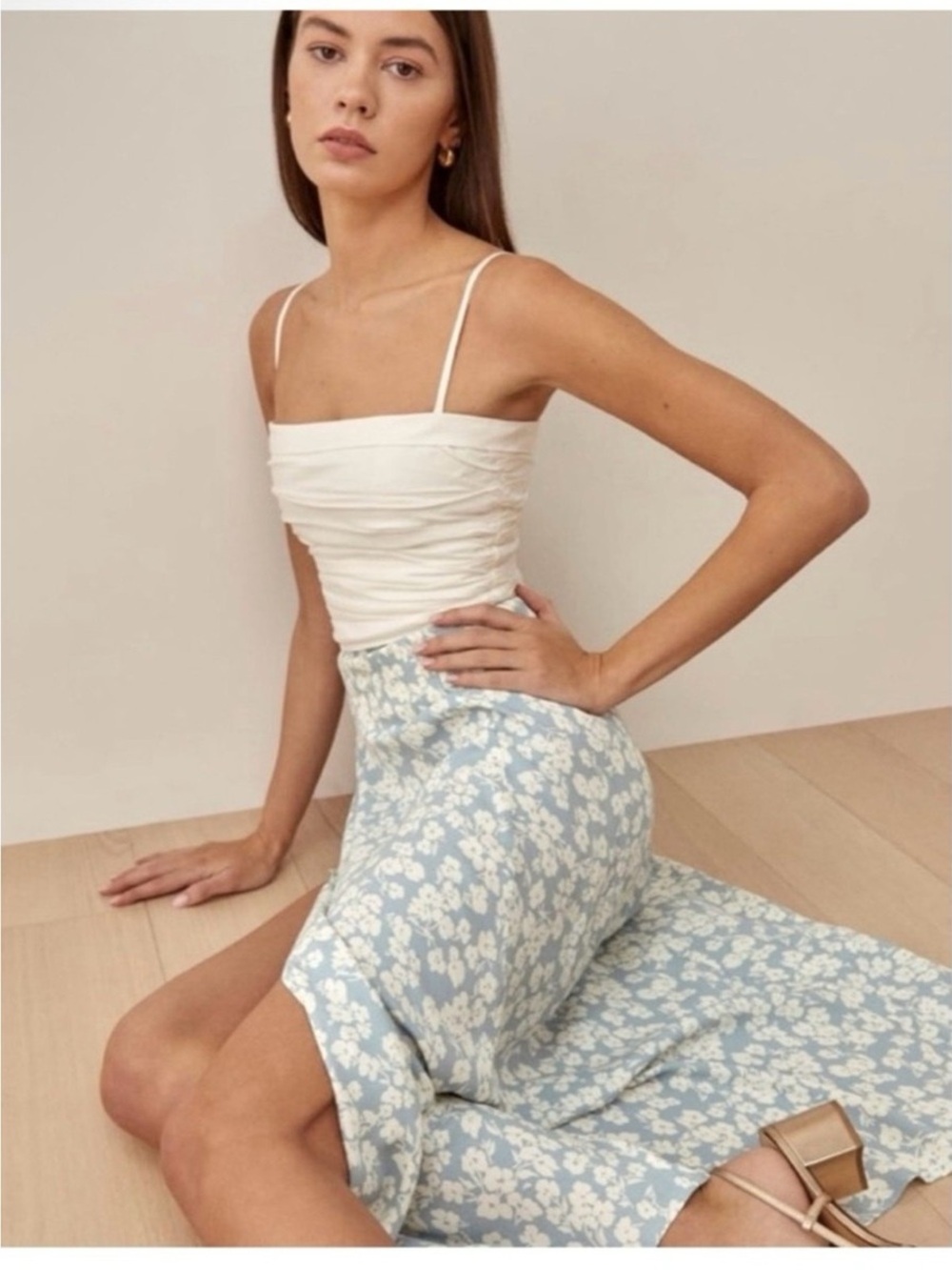 Reformation Zoe Floral Midi Skirt Blue | Size 10
